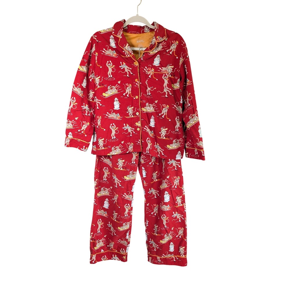 Nick & Nora Flannel Pajama Set Womens S Red Sock Monkey Christmas Winter